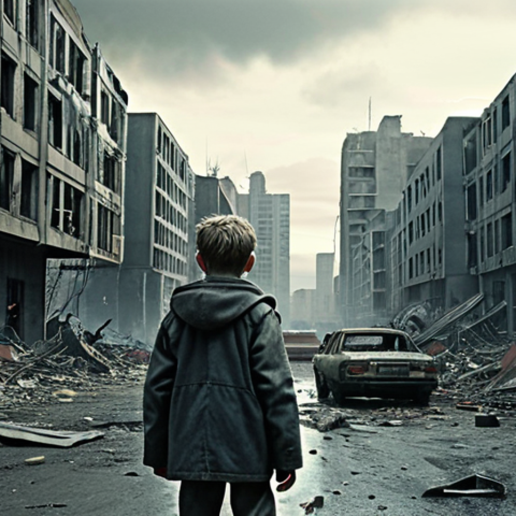 **Dystopian cityscape with long takes:** A realistic, gritty depiction of a bleak future inspired by *Children of Men*. Focus on chaos, confusion, and the overwhelming sense of desperation. Emphasize long continuous shots and a desaturated color palette.