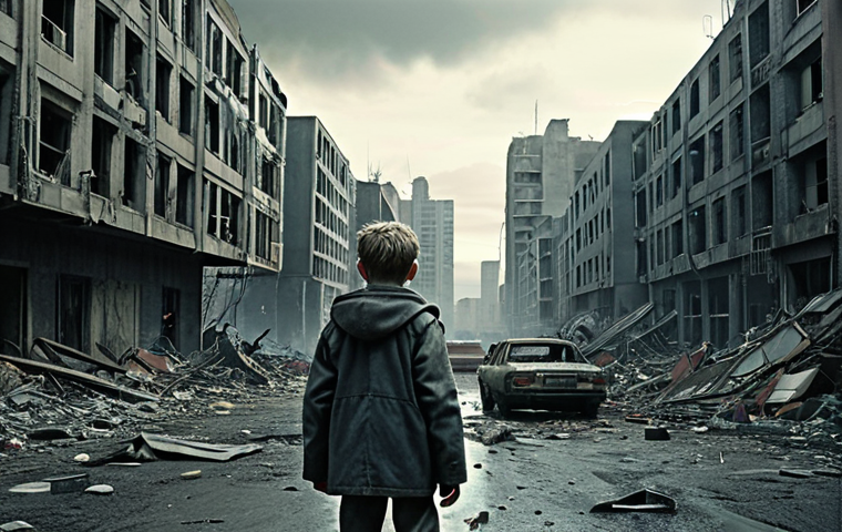 **Dystopian cityscape with long takes:** A realistic, gritty depiction of a bleak future inspired by *Children of Men*. Focus on chaos, confusion, and the overwhelming sense of desperation. Emphasize long continuous shots and a desaturated color palette.